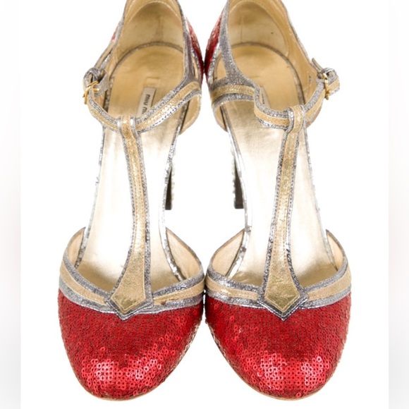 Red and Silver sequins and crystal heel t strap pump IT40 - Picture 3 of 10